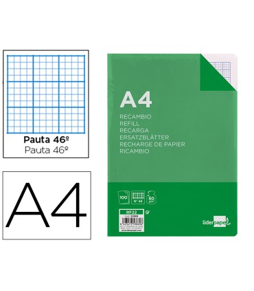 Recambio liderpapel a4 100 hojas 60g m2 rayado nº 46 4 taladros